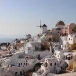 white town on coast mountain Greece